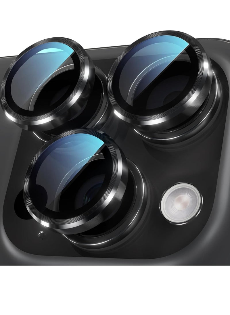 Raxoom Camera Lens Protector for iPhone 16 Pro/Pro Max â€“ Tempered Glass with Metal Frame, 1-Step Installation Tray, Case Friendly, Black Titanium â€“ 2 Pack - Image 1