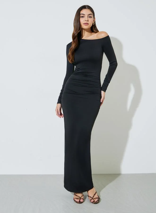 ستايلي Black Solid One Shoulder Neck Bodycon Maxi Dress