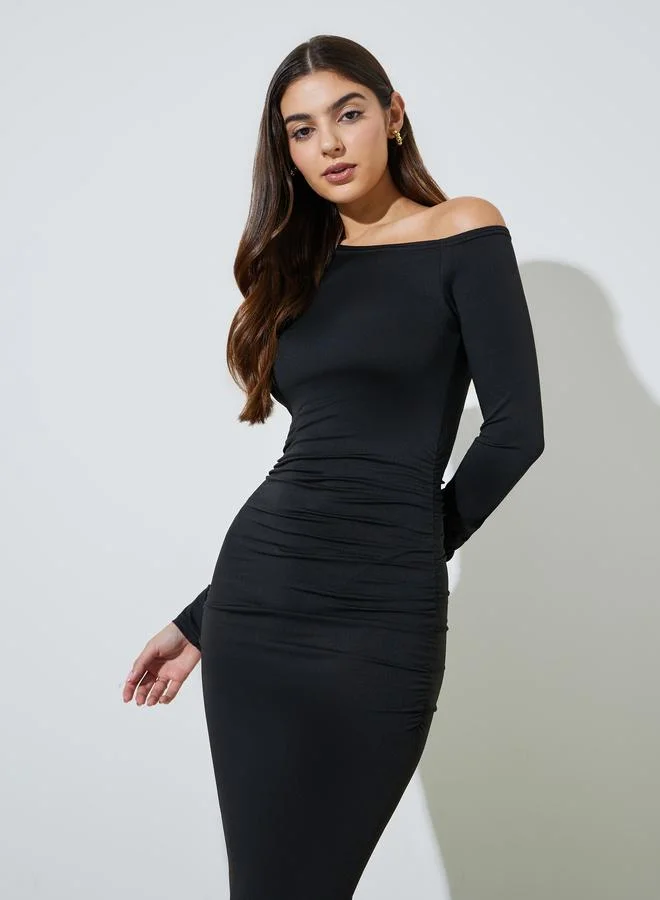 ستايلي Black Solid One Shoulder Neck Bodycon Maxi Dress