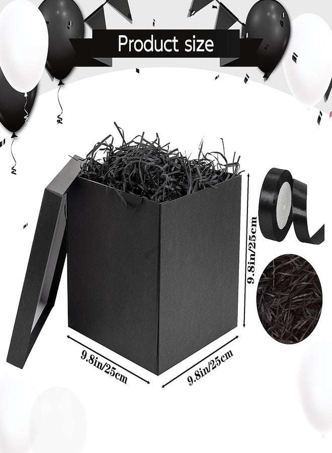 Jaywayang 10" Large Gift Box with Lid and Ribbon, Black Gift Box with Paper Filler for Birthday, Wedding, Valentine's Day, Father's Day, Anniversarry Presents Wrapping. - Image 2