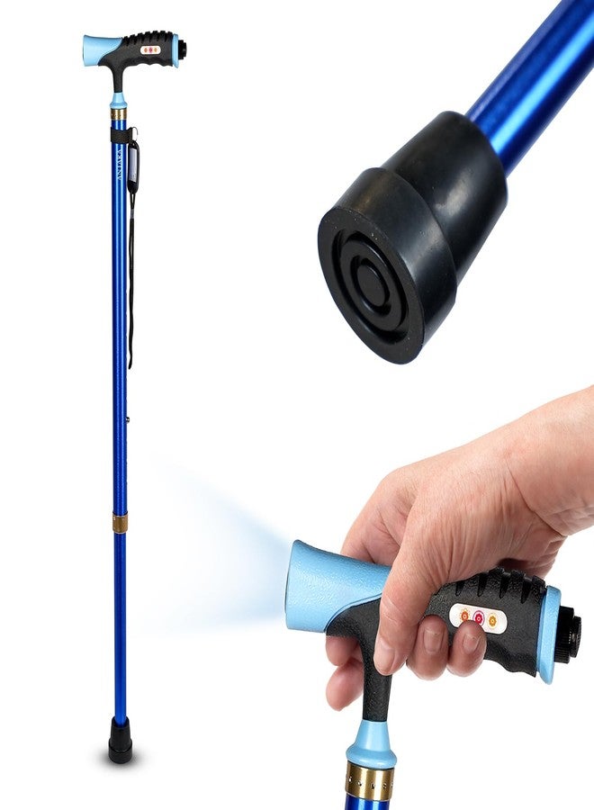 AGEasy Antara AGEasy Walking Stick for Men & Women | Lumina Walking Stick with Built-in LED Torch for Old People | Walk Stick with Adjustable Height | Support Stick for Old People (Blue) (Unibase) - Image 1