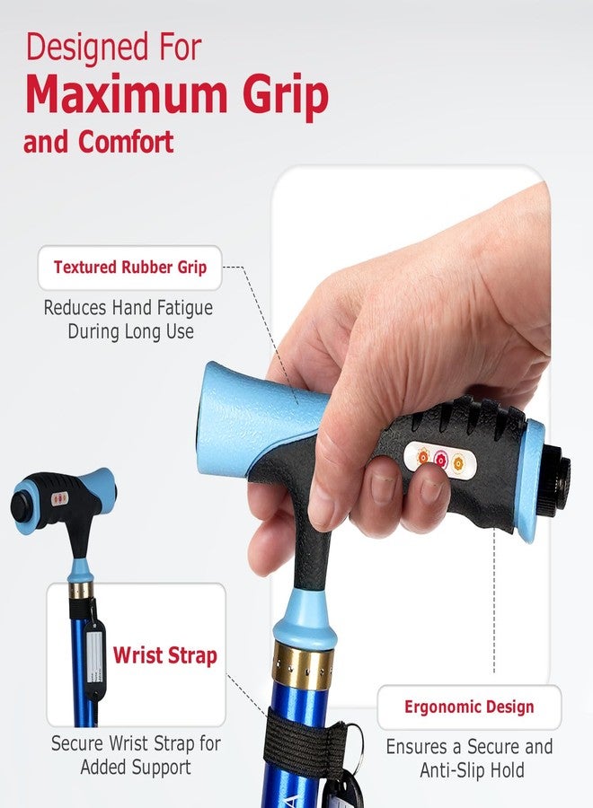 AGEasy Antara AGEasy Walking Stick for Men & Women | Lumina Walking Stick with Built-in LED Torch for Old People | Walk Stick with Adjustable Height | Support Stick for Old People (Blue) (Unibase) - Image 3