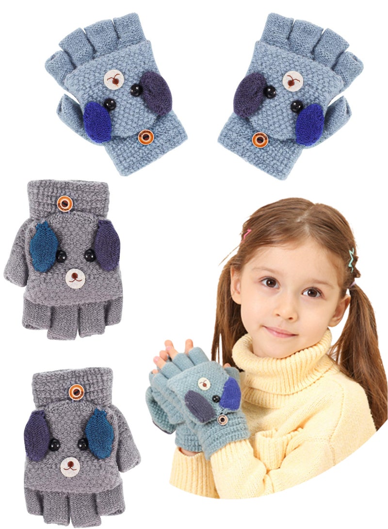 قفازات نصف أصابع للأطفال، 2 زوج من قفازات الشتاء الدافئة للأطفال، قفازات شتوية محبوكة بدون أصابع للصبيان والبنات، 4-9 سنوات - Image 1
