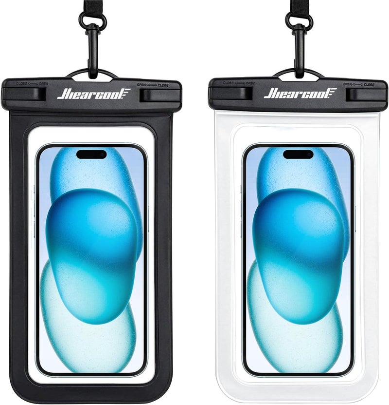 Hiearcool Universal Waterproof Phone Pouch,Underwater Dry Bag for iPhone 17 16 15 14 13 Pro Max XS Plus up to 8.3",IPX8 Cell Phone Case for Cruise Travel Essentials-Black&Clear-2Pack - Image 1