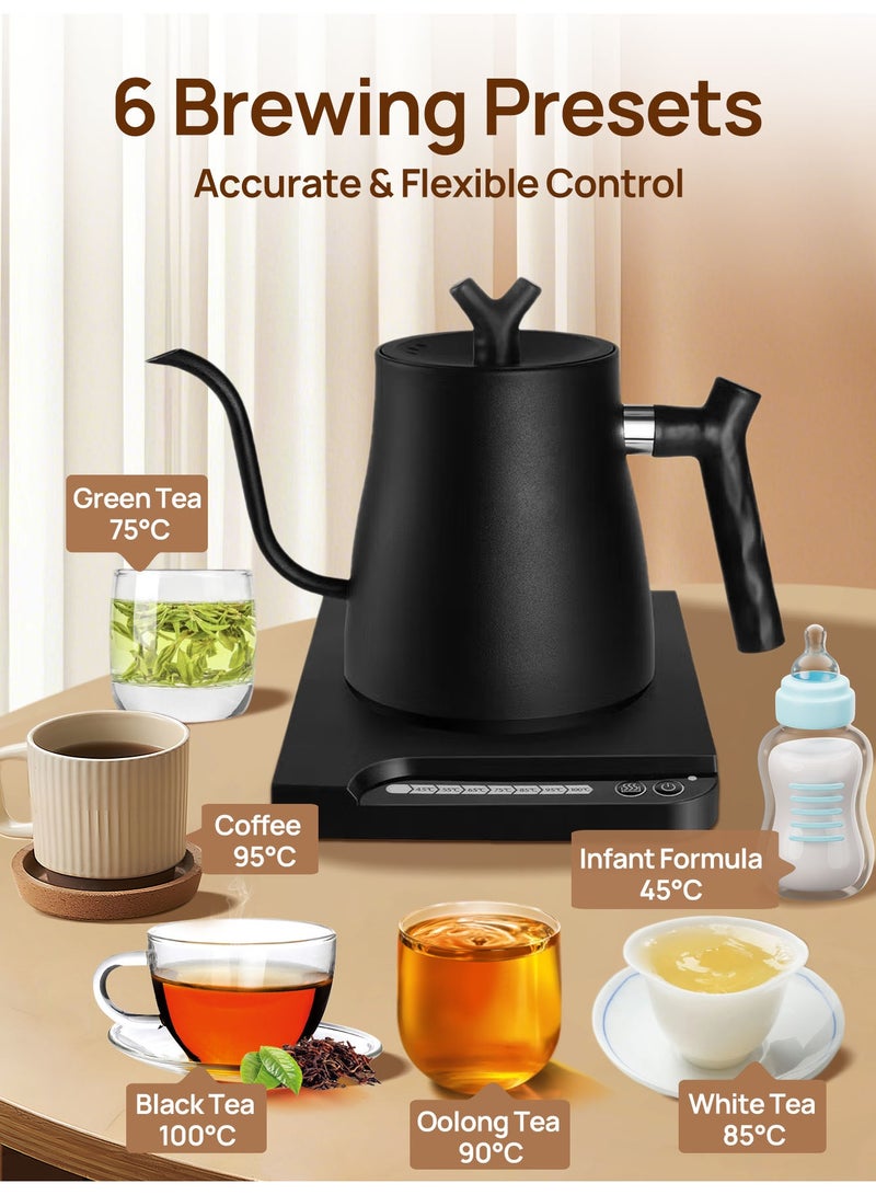 DSP Electric Gooseneck Kettle 1000ML 1000W Power with MultipleTemperature Settings Suitable for Hand Pour Kettle and Tea 304 Stainless Steel with Size 02 V60 Coffee Paper Filter White 20pcs for Home Office Restaurant - Image 4
