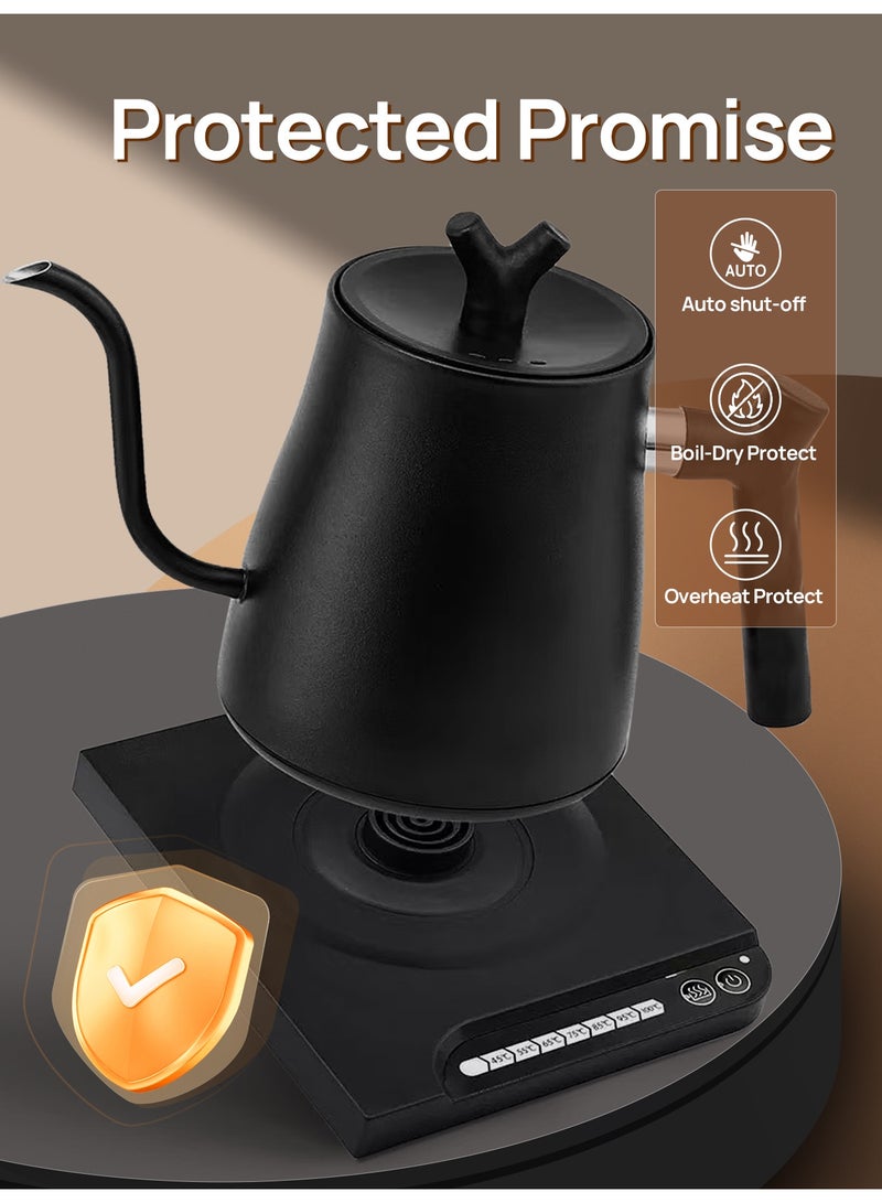 DSP Electric Gooseneck Kettle 1000ML 1000W Power with MultipleTemperature Settings Suitable for Hand Pour Kettle and Tea 304 Stainless Steel with Size 02 V60 Coffee Paper Filter White 20pcs for Home Office Restaurant - Image 5