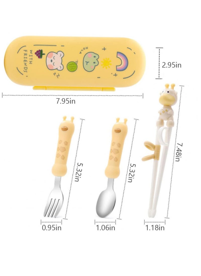 Beauenty - Set of 4pcs Chopsticks for Kids Giraffe Chopsticks for Beginners Training Chopsticks Kids Chopsticks Fork Spoon with Storage Box for Toddler Children - Image 1