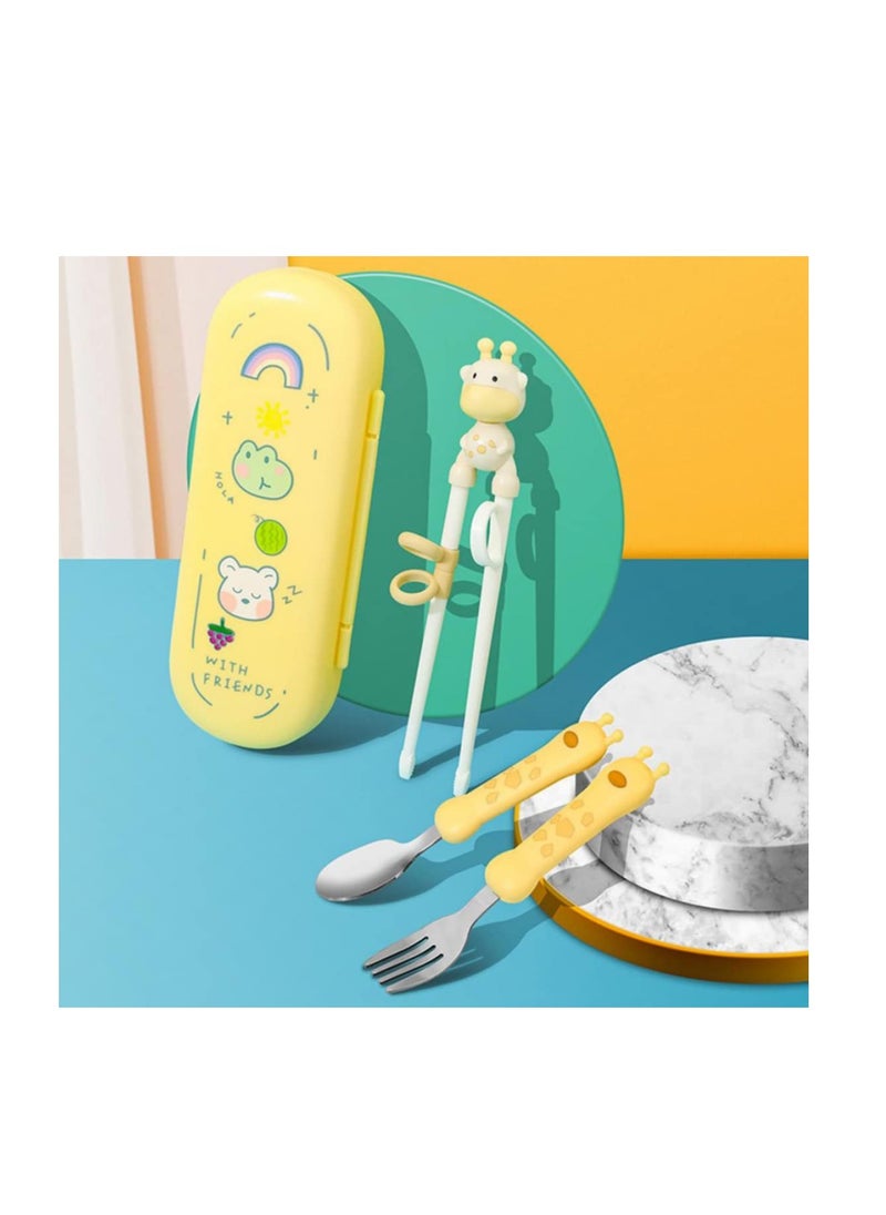 Beauenty - Set of 4pcs Chopsticks for Kids Giraffe Chopsticks for Beginners Training Chopsticks Kids Chopsticks Fork Spoon with Storage Box for Toddler Children - Image 1