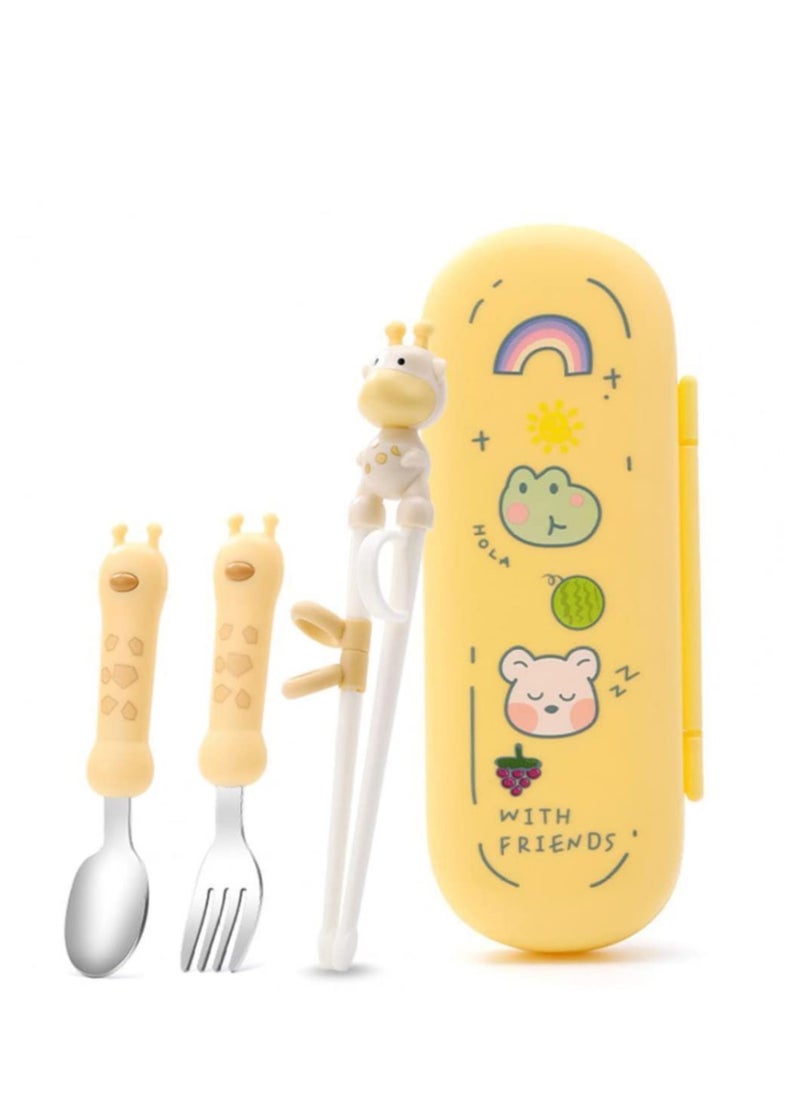 Beauenty - Set of 4pcs Chopsticks for Kids Giraffe Chopsticks for Beginners Training Chopsticks Kids Chopsticks Fork Spoon with Storage Box for Toddler Children - Image 1