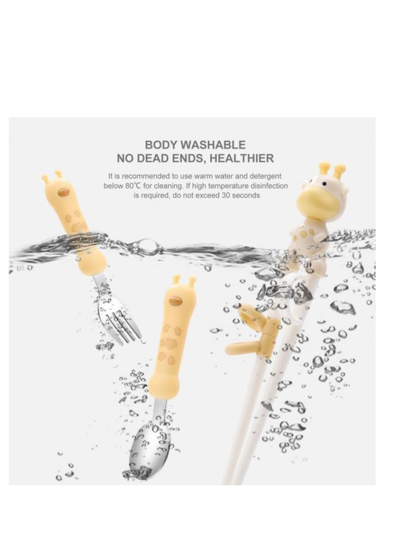 Beauenty - Set of 4pcs Chopsticks for Kids Giraffe Chopsticks for Beginners Training Chopsticks Kids Chopsticks Fork Spoon with Storage Box for Toddler Children - Image 1