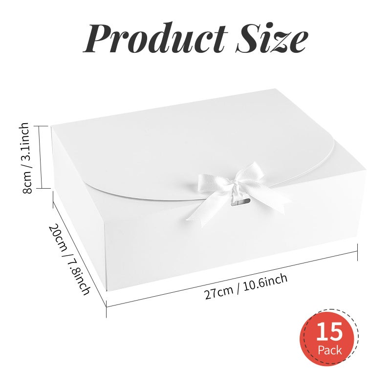 Kucoele 15 PCS Gift Boxes with Lids for Presents, 10.6 x 7.8 x 3.1 Inches White Bridesmaid Proposal Boxes with Ribbons for Wedding, Birthday, Party and Bride Shower Packaging - Image 2