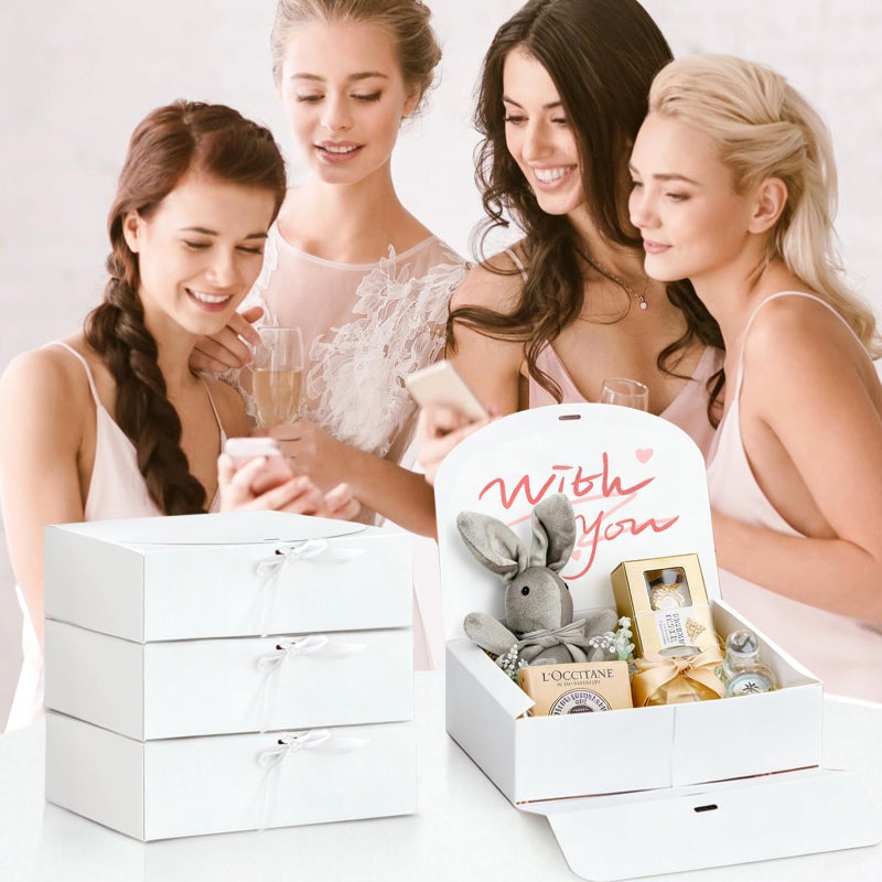 Kucoele 15 PCS Gift Boxes with Lids for Presents, 10.6 x 7.8 x 3.1 Inches White Bridesmaid Proposal Boxes with Ribbons for Wedding, Birthday, Party and Bride Shower Packaging - Image 4