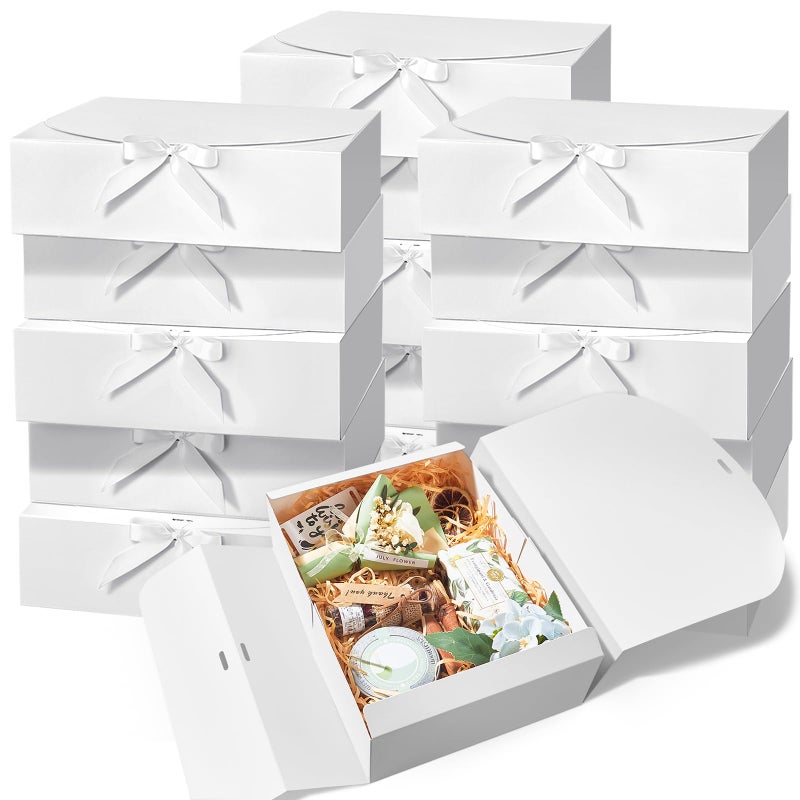 Kucoele 15 PCS Gift Boxes with Lids for Presents, 10.6 x 7.8 x 3.1 Inches White Bridesmaid Proposal Boxes with Ribbons for Wedding, Birthday, Party and Bride Shower Packaging - Image 1