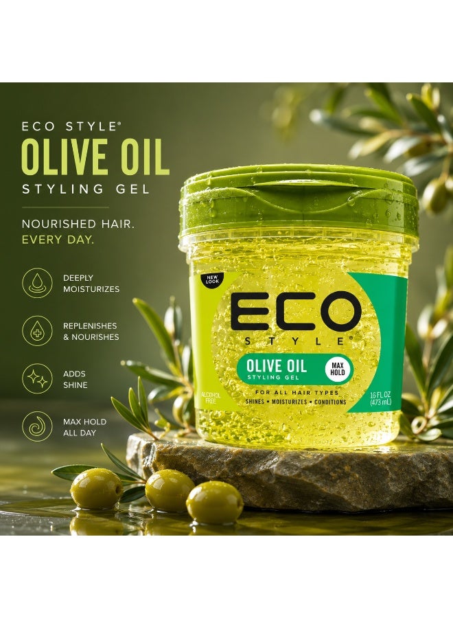 Eco Style Olive Oil Styling Gel for All Hair Types, Maximum Hold Hair Gel with Olive Oil & Aloe Vera, Alcohol Free Hair Styling Gel, 473ml - Image 4