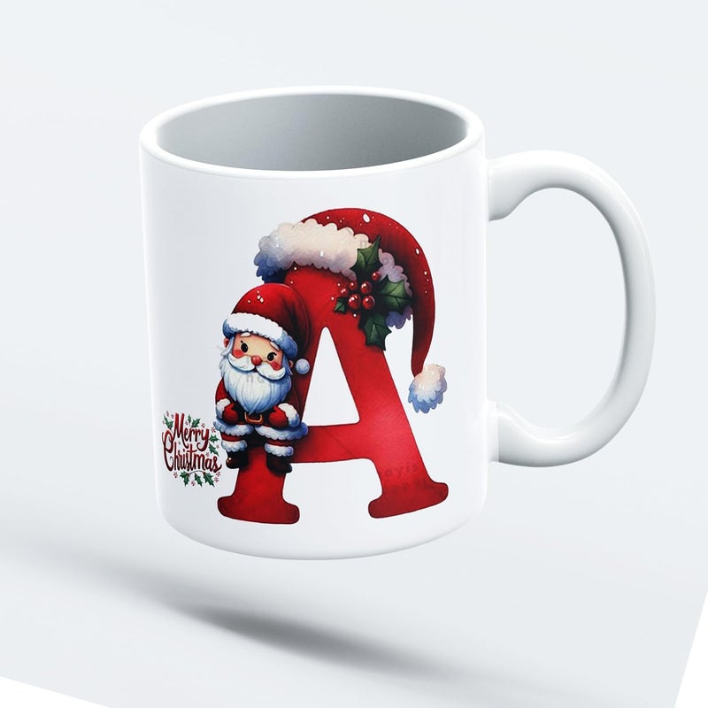 V Kraft V Kraft Christmas Alphabet Word Printed Ceramic Mug Christmas Xmas Coffee Mug Gift for Kids Boy Girls Christmas Theme Coffee Cup Christmas Gift for Everyone 02 A
