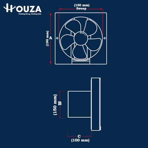 HOUZA High Speed Exhaust Ventilation Axial Fan Copper Motor Suitable for Bathroom, Kitchen, and Office (6 Inch) 150 mm Exhaust Fan with Anti-Rust Body with 1 year warranty (White) - Image 4