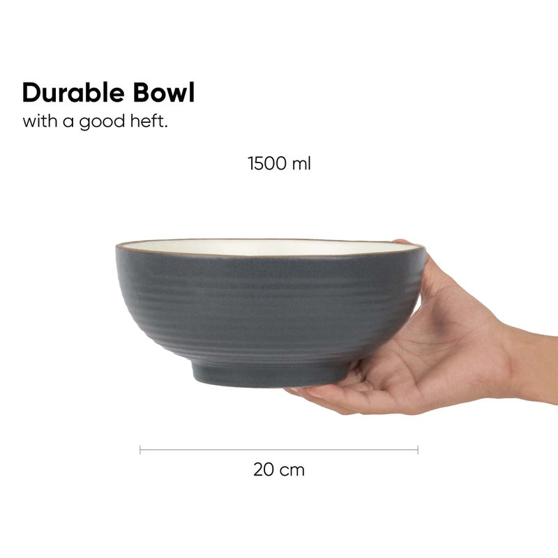 Shay Ceramic Serving Bowls Set, 1500ml, 1 Pc, Grey White | Glossy Finish | Premium Ceramic Bowls | Large Size | Microwave Safe Bowls | Bowl Sets | Ceramic Bowl (Large Bowl - Grey & White) - Image 4