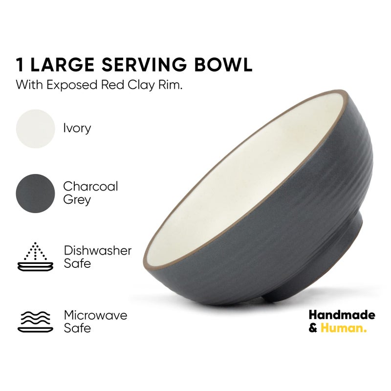 Shay Ceramic Serving Bowls Set, 1500ml, 1 Pc, Grey White | Glossy Finish | Premium Ceramic Bowls | Large Size | Microwave Safe Bowls | Bowl Sets | Ceramic Bowl (Large Bowl - Grey & White) - Image 2
