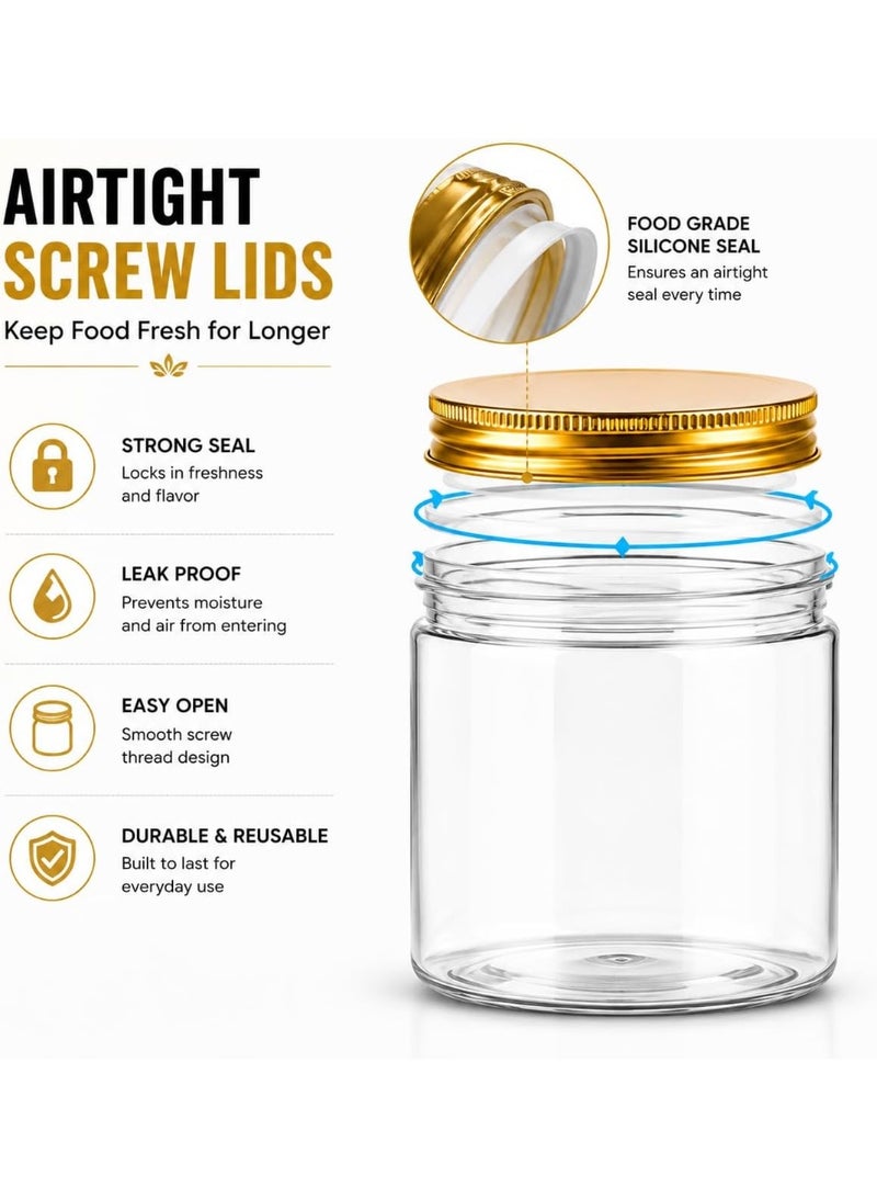 Clear Plastic Storage Containers with Gold Airtight Screw Lids, 250ml, Pack of 8 - Image 2