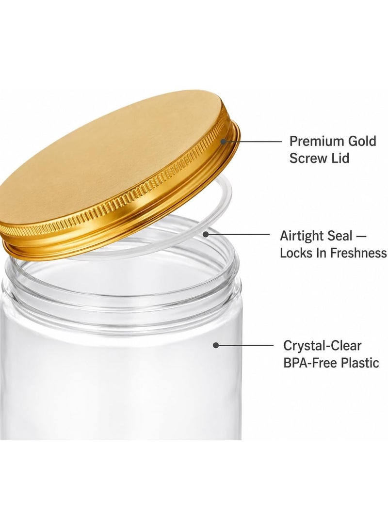 Clear Plastic Storage Containers with Gold Airtight Screw Lids, 250ml, Pack of 8 - Image 3