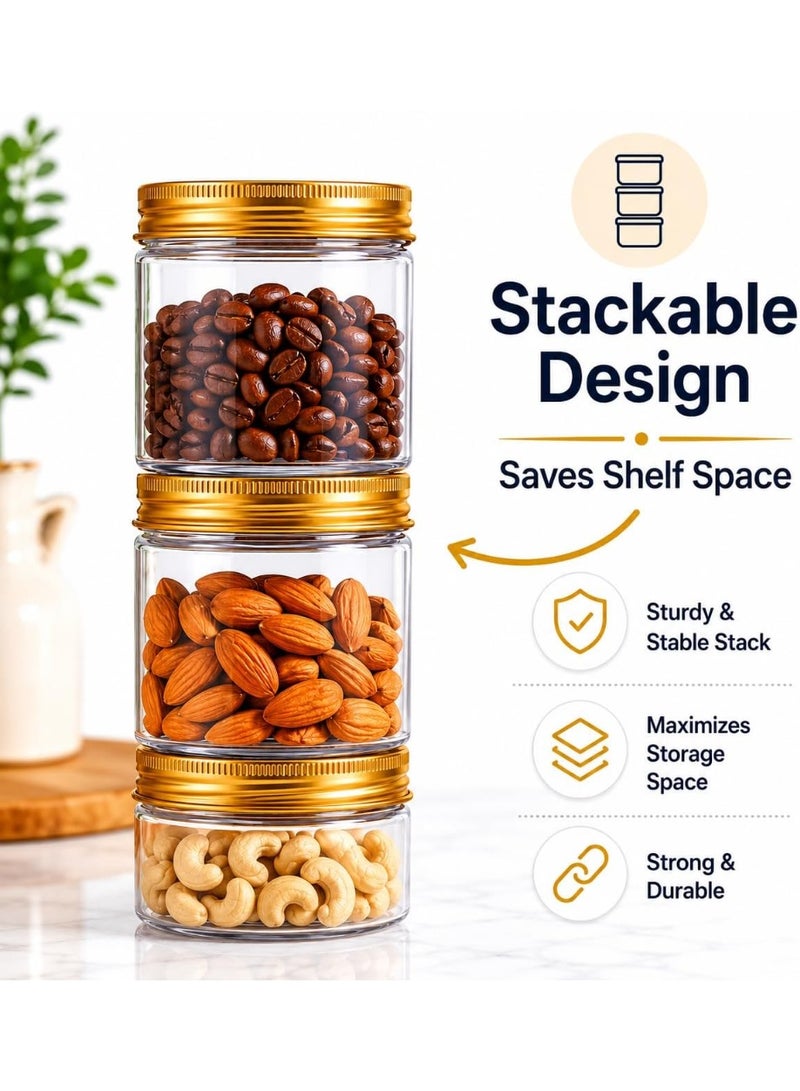 Clear Plastic Storage Containers with Gold Airtight Screw Lids, 250ml, Pack of 8 - Image 5