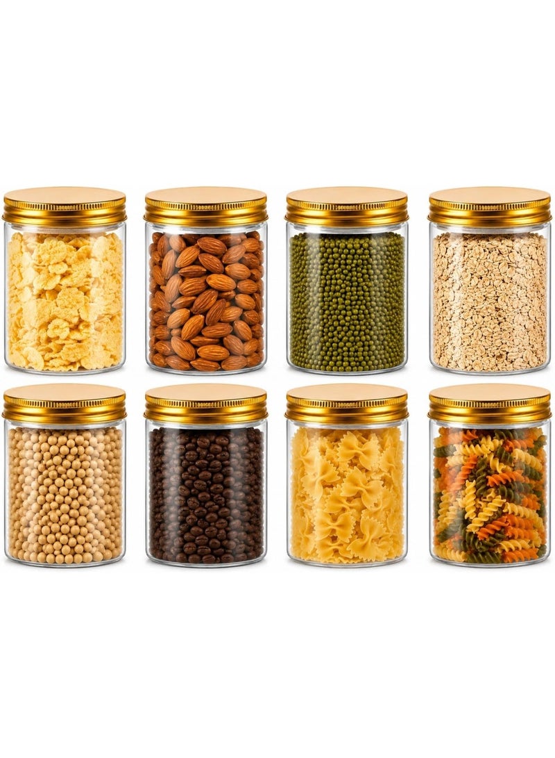Clear Plastic Storage Containers with Gold Airtight Screw Lids, 250ml, Pack of 8 - Image 1