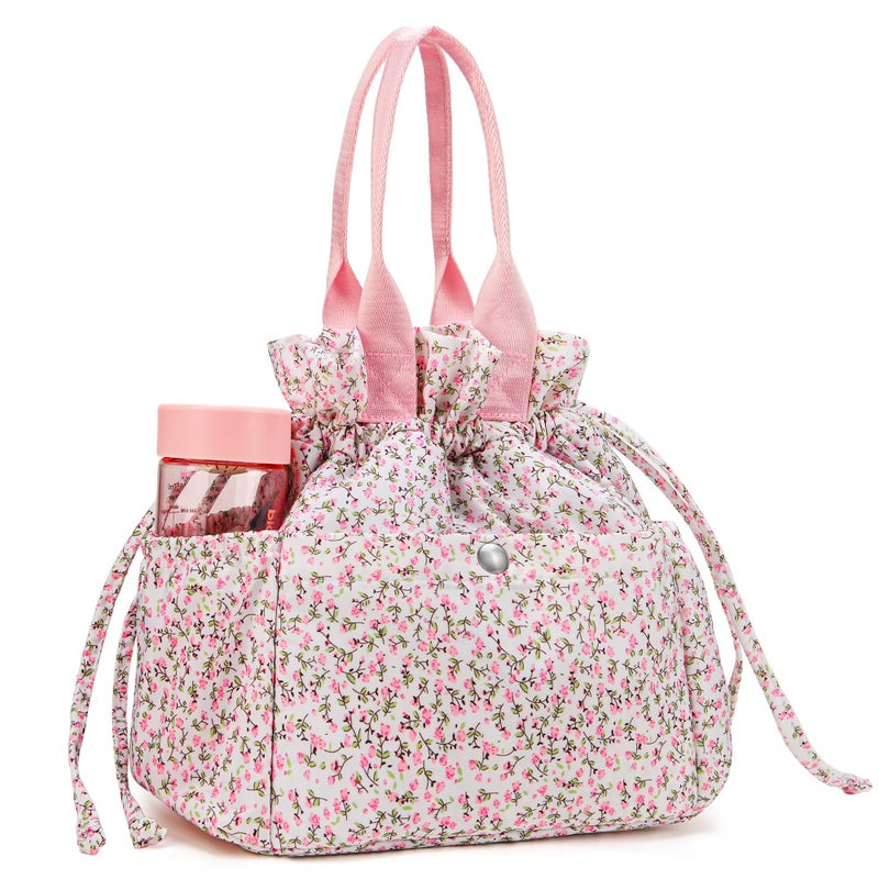 Yarnic Lunch Bag Women Insulated Lunch Bags,Cute Floral Reusable Lunch Box Stain-Resistant Lunchbox with Water Bottle Holder for Adult (Pink Flower) - Image 1