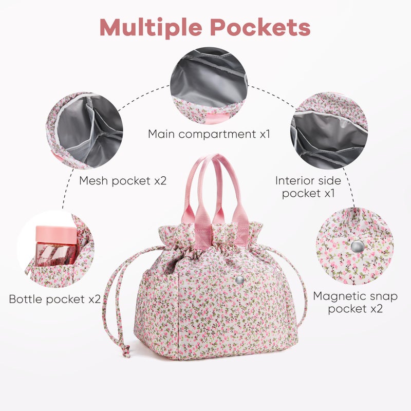 Yarnic Lunch Bag Women Insulated Lunch Bags,Cute Floral Reusable Lunch Box Stain-Resistant Lunchbox with Water Bottle Holder for Adult (Pink Flower) - Image 5