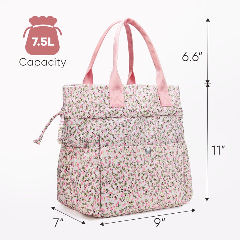 Yarnic Lunch Bag Women Insulated Lunch Bags,Cute Floral Reusable Lunch Box Stain-Resistant Lunchbox with Water Bottle Holder for Adult (Pink Flower) - Image 2