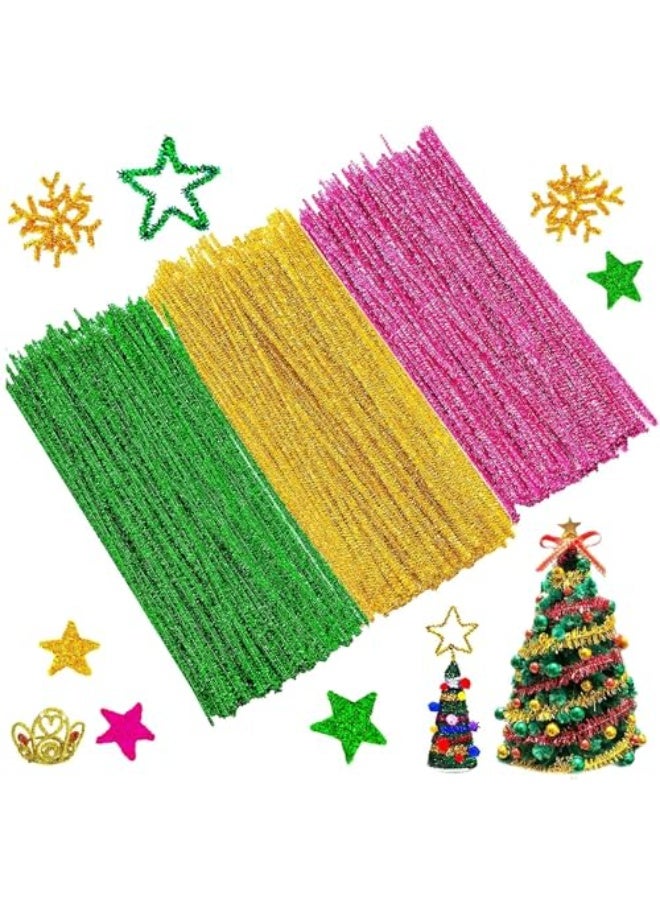 300 Pieces Pipe Cleaners Christmas Pipe Cleaners Glitter Tinsel Chenille Stems Multicoloured Metallic Pipe Cleaners DIY Art Craft for Christmas Decoration - Image 1