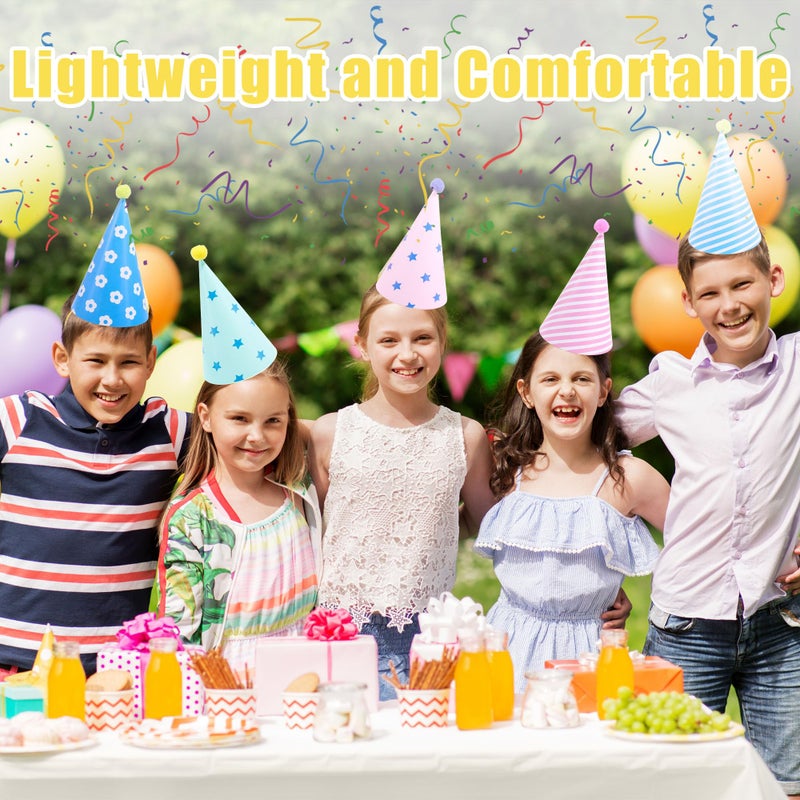 CANREVEL 12 PCS Party Hats with Pom Poms for Adults, Party Supplies for Party Decorations, Happy Birthday Hats for Party Headwear, Cone Hats in 12 Designs for Women Men - Image 2