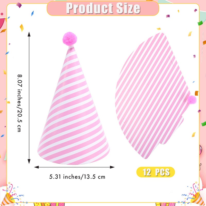 CANREVEL 12 PCS Party Hats with Pom Poms for Adults, Party Supplies for Party Decorations, Happy Birthday Hats for Party Headwear, Cone Hats in 12 Designs for Women Men - Image 5