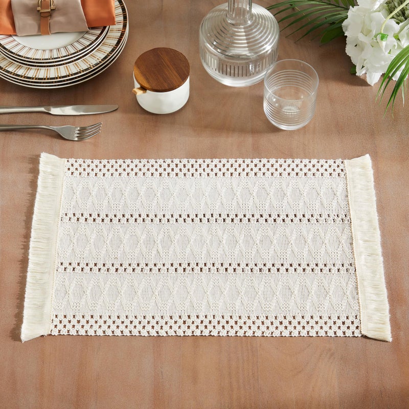 ZeeMart Macrame Style Boho Placemats Set of 4, Ivory Decorative Natural Farmhouse Cotton Woven Place Mats Home Decor for Kitchen Dining Table - Image 2
