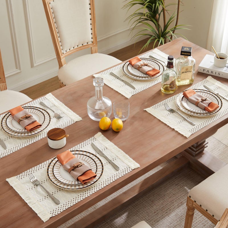 ZeeMart Macrame Style Boho Placemats Set of 4, Ivory Decorative Natural Farmhouse Cotton Woven Place Mats Home Decor for Kitchen Dining Table - Image 3