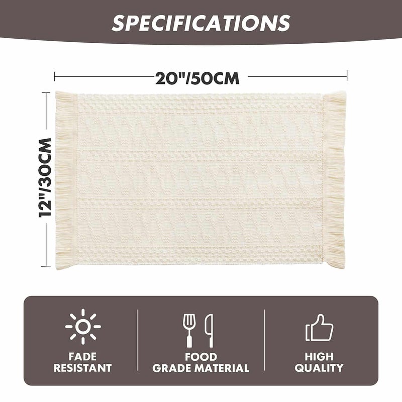 ZeeMart Macrame Style Boho Placemats Set of 4, Ivory Decorative Natural Farmhouse Cotton Woven Place Mats Home Decor for Kitchen Dining Table - Image 5