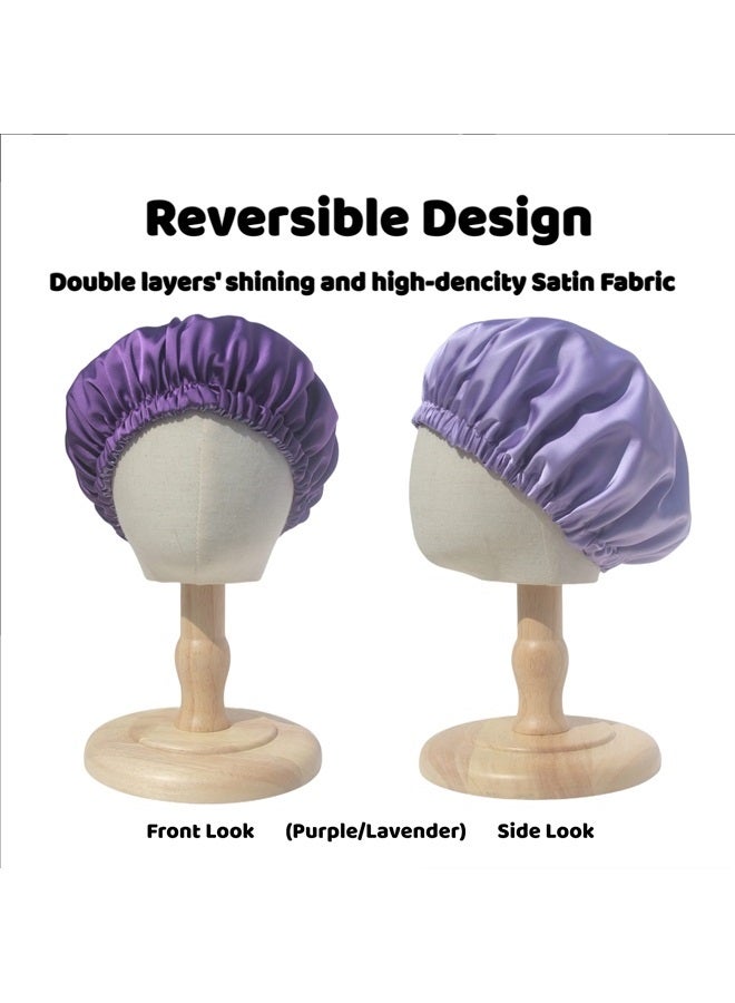 AKISS Baby Infant Newborn Toddler Satin Silk Hair Bonnet Cap for Sleeping 0-3 0-6 3-6 6-12 Months 1-2 1-3 Years (as1, Age, 1_Year, 3_Years, Taffy/Lavender + Purple/Lavender) - Image 1