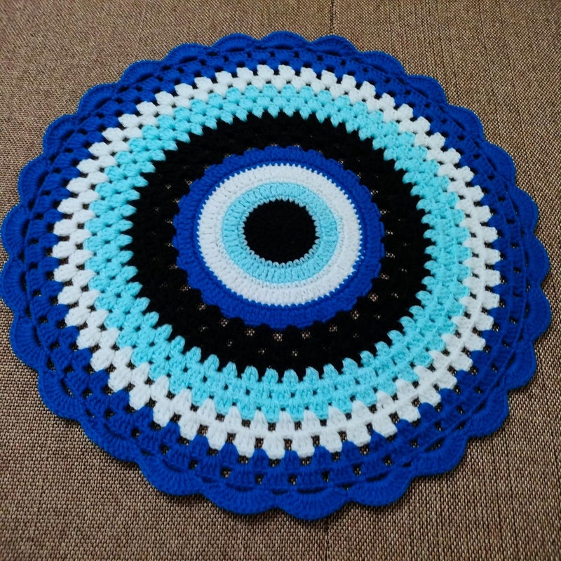 RITIKA CRAFT حصيرة طاولة مصنوعة يدويًا من الصوف بتصميم عين الشر، ريتكا كرافت - Image 3