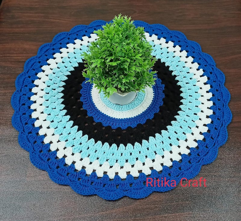 RITIKA CRAFT حصيرة طاولة مصنوعة يدويًا من الصوف بتصميم عين الشر، ريتكا كرافت - Image 5