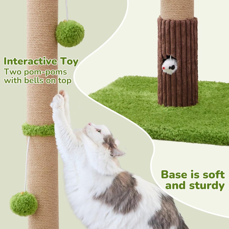 Woochpet 33" Tall Cat Scratching Post for Indoor Cats, Premium Sisal Scratch Posts with Cat Toys and Fun Mouse Holer for Cats at All Ages, Scratcher Tree with Reinforced Stable Base (Green) - Image 3