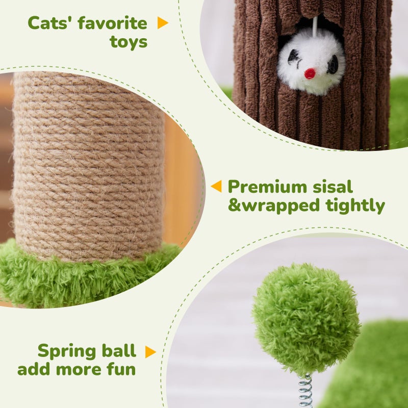 Woochpet 33" Tall Cat Scratching Post for Indoor Cats, Premium Sisal Scratch Posts with Cat Toys and Fun Mouse Holer for Cats at All Ages, Scratcher Tree with Reinforced Stable Base (Green) - Image 2