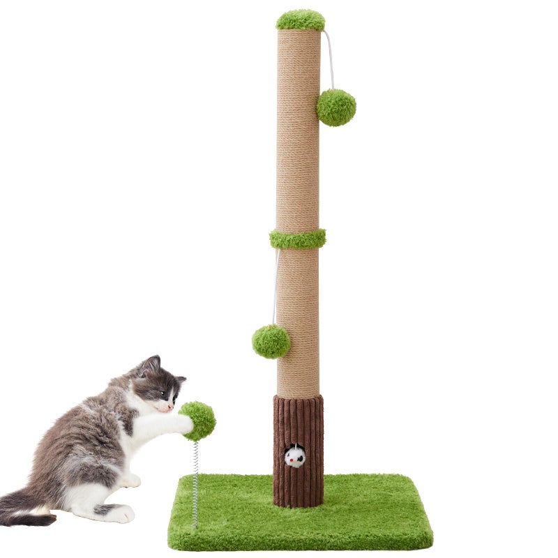 Woochpet 33" Tall Cat Scratching Post for Indoor Cats, Premium Sisal Scratch Posts with Cat Toys and Fun Mouse Holer for Cats at All Ages, Scratcher Tree with Reinforced Stable Base (Green) - Image 1