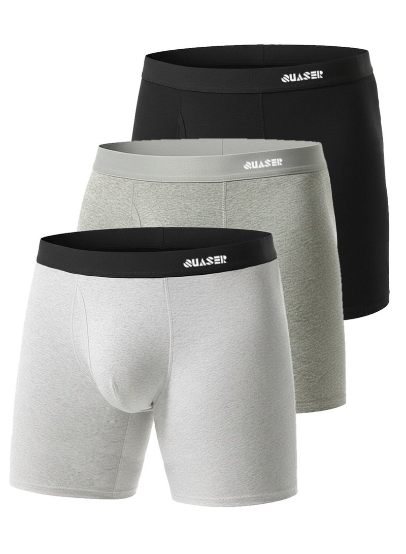 الكوازار QUASER - عبوة من 3 قطع: سراويل بوكسر قصيرة (Briefs & Trunks) للرجال، ملابس داخلية قطنية بخصر متوسط ​​الارتفاع، مريحة وجيدة التهوية، تصميم سلس (بدون خياطة)، مقاسات كبيرة وقصة فضفاضة، طراز جديد. - Image 1