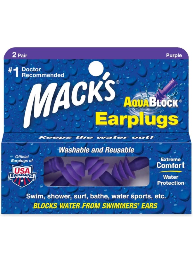 Mack'S Aquablock Earplugs Purple 2 Pairs