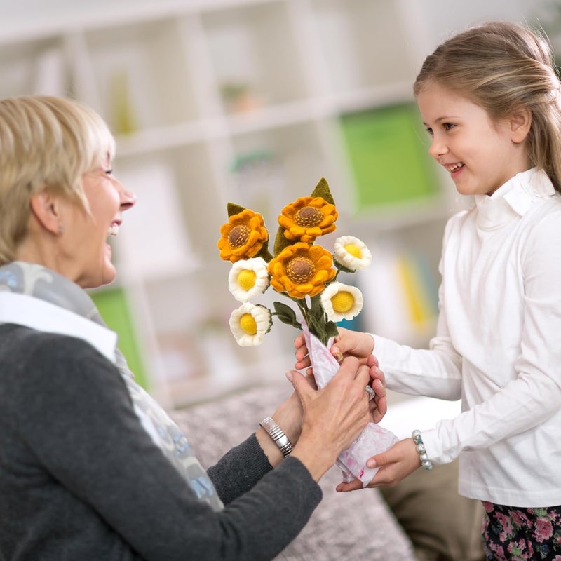Glaciart One Felt Sunflower and Daisy Artificial Bouquet | Reusable, Washable and Essential Oil Ready Multi Color Artificial Flowers w/Bendable Wire Stems | Great Gift or Home/Event Decorations - Image 3