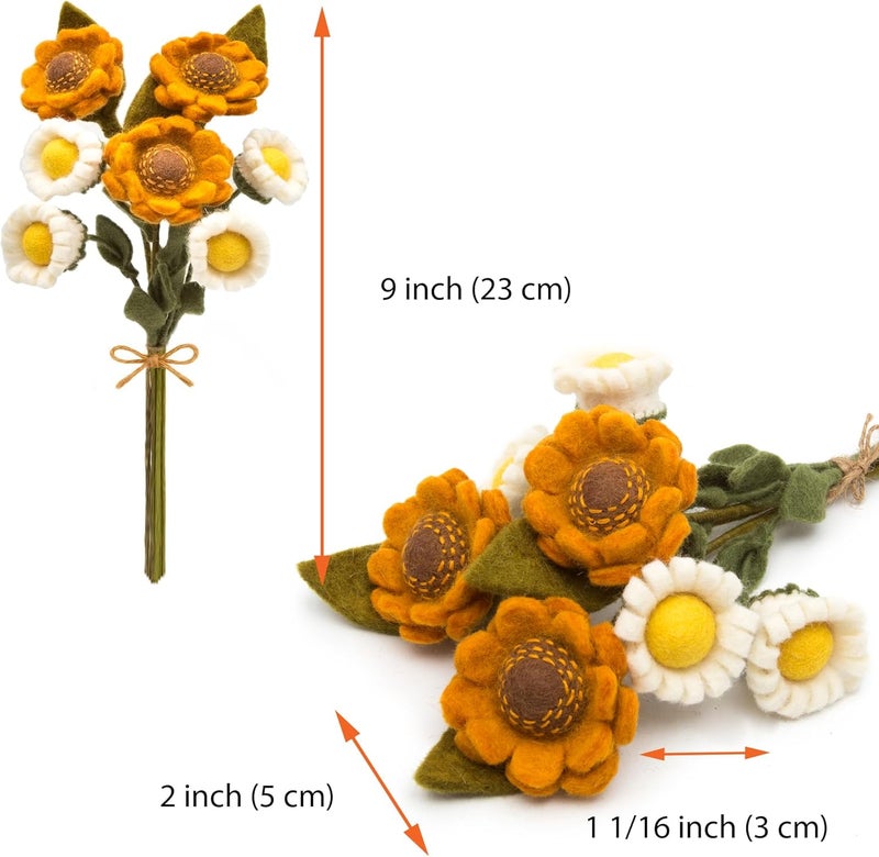 Glaciart One Felt Sunflower and Daisy Artificial Bouquet | Reusable, Washable and Essential Oil Ready Multi Color Artificial Flowers w/Bendable Wire Stems | Great Gift or Home/Event Decorations - Image 5