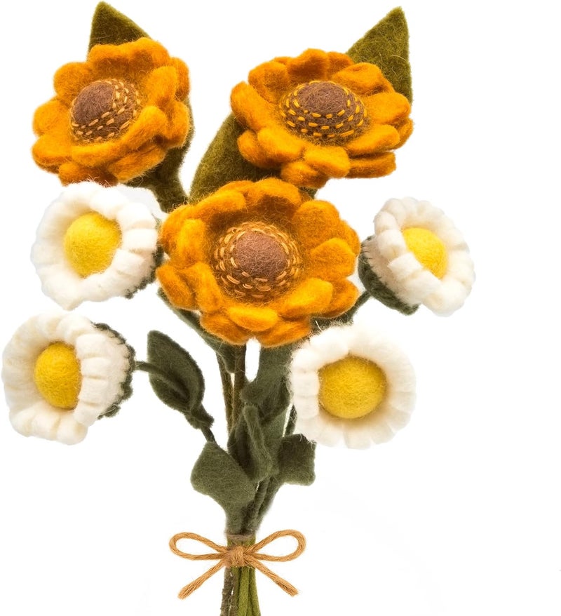 Glaciart One Felt Sunflower and Daisy Artificial Bouquet | Reusable, Washable and Essential Oil Ready Multi Color Artificial Flowers w/Bendable Wire Stems | Great Gift or Home/Event Decorations - Image 1