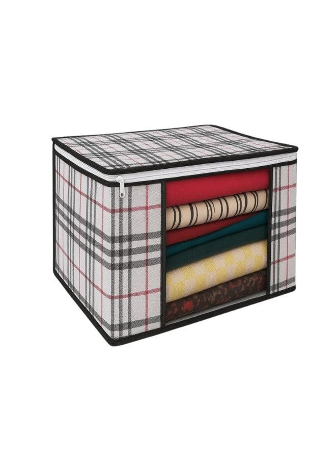 FLUPPY Checks Design Non Woven Saree Cover with Zip & Transparent Window | Saree Organizer for Wardrobe | Cloth Storage Bag for Sarees, Garments & Clothes | Foldable Wardrobe Storage Cover (4) - Image 1