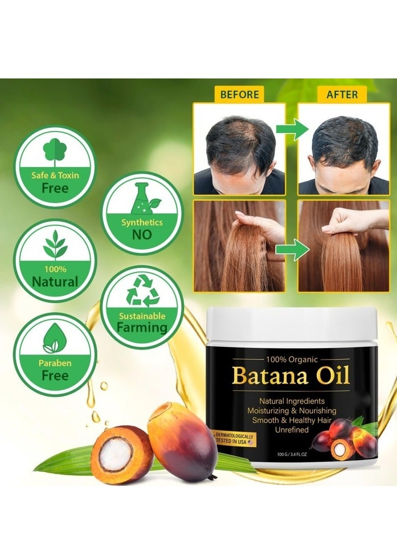 Organic & Botanic 100% Natural Batana Oil for Hair Growth by , Organic, Unrefined Batana Oil for Visibly Thicker and Stronger Hair, Dr Sebi Approved, for all Hair Types （3.4oz/100ml) - Image 2