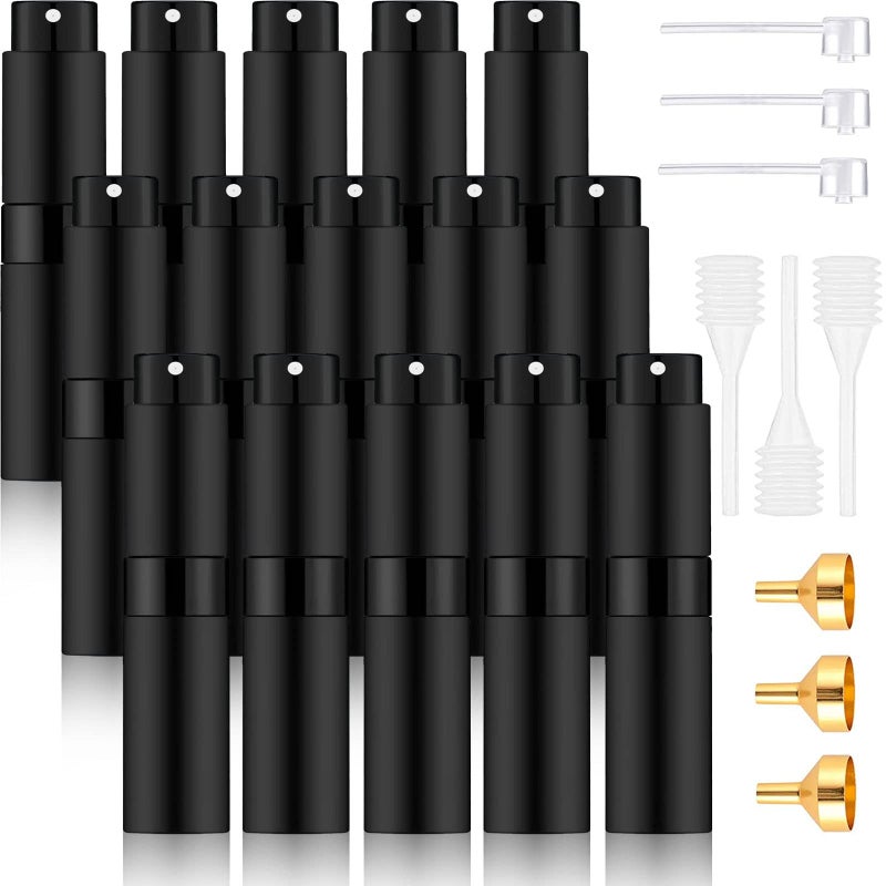 Beieverluck 15 Pieces 8ML Travel Perfume Atomizer Refillable Perfume Bottle Portable Cologne Sprayer for Perfume Women Men, Black - Image 1