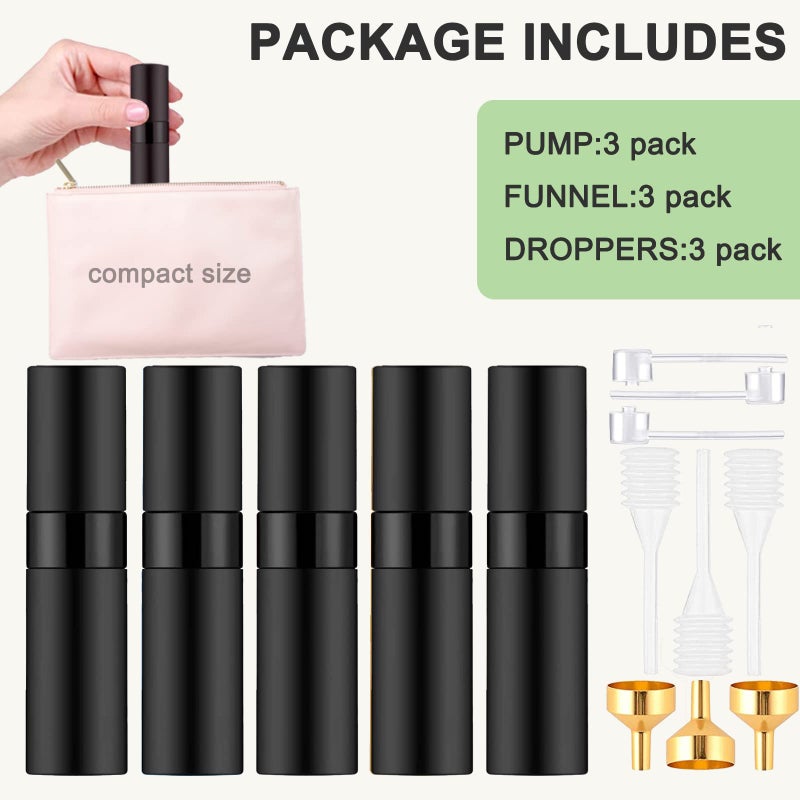 Beieverluck 15 Pieces 8ML Travel Perfume Atomizer Refillable Perfume Bottle Portable Cologne Sprayer for Perfume Women Men, Black - Image 4